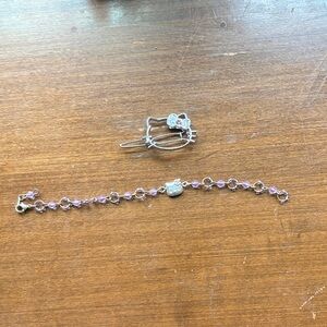 Silver and Purple Hello Kitty Charm Bracelet and Hair Clip Set